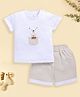 BABY GO Cotton Half Sleeves Bear Embroidered Tee & Shorts Set - Beige