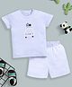 BABY GO Cotton Half Sleeves Car Embroidered & Striped Tee & Shorts Set - White
