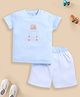 BABY GO Cotton Half Sleeves Car Embroidered & Striped Tee & Shorts Set - Light Blue