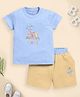 BABY GO Cotton Half Sleeves Baby Dog Embroidered Coordinating Tee & Shorts Set - Blue
