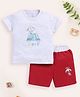 BABY GO Cotton Half Sleeves Baby Dog Embroidered Coordinating Tee & Shorts Set - Grey