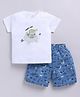 BABY GO Cotton Half Sleeves Crocodile & Floral Printed Tee & Shorts Set - Sky Blue