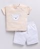 BABY GO Cotton Half Raglan Sleeves Bear Patch Embroidered Tee & Shorts Set - Light Yellow