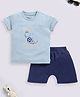 BABY GO Cotton Half Sleeves Dinosaur Embroidered Tee & Shorts Set - Light Green & Navy Blue
