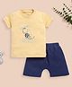 BABY GO Cotton Half Sleeves Dinosaur Embroidered Tee & Shorts Set - Light Yellow