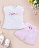 BABY GO Cotton Short Sleeves Sweet Text Embroidered Top & Shorts Set - Pink
