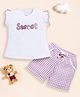 BABY GO Cotton Short Sleeves Sweet Text Embroidered Top & Short Set - Purple
