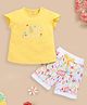 BABY GO Cotton Short Sleeves Pineapple Printed & Embroidered Tee & Coordinating Shorts Set - Light Yellow