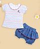 BABY GO Cotton Half Puffed Sleeves Striped & Frill Detailed Tee & Shorts Set - Blue