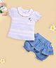 BABY GO Cotton Half Puffed Sleeves Striped & Frill Detailed Tee & Shorts Set - Light Blue