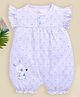 BABY GO Cotton Frill Sleeves Teddy Bear Patch Detailed Romper - Purple