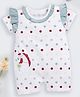BABY GO Cotton Half Sleeves Polka Dots Printed Unicorn Patch Embroidered Romper - Off White