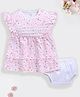 BABY GO Cotton Sleeveless Floral Printed Lace Detailed Dress With Bloomer - Pink