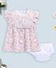 BABY GO Cotton Sleeveless Floral Printed Lace Detailed Dress With Bloomer - Mauve