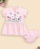 BABY GO Cotton Half Sleeves Floral Patch Detailed Dress & Bloomer Set - Pink