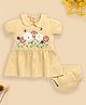 BABY GO Cotton Half Sleeves Floral Patch Detailed Dress & Bloomer Set - Beige