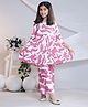 misbis Cotton Three Fourth Sleeves Abstract Printed Top With Coordinating Pant Set - Pink