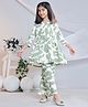 misbis Cotton Three Fourth Sleeves Abstract Printed Top With Coordinating Pant Set - Green