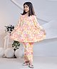 misbis Cotton Three Fourth Sleeves Floral Printed Top With Coordinating Pant Set - Yellow