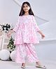 misbis Cotton Three Fourth Sleeves Abstract Printed Top With Coordinating Pant Set - Pink