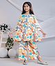 misbis Cotton Three Fourth Sleeves Abstract Printed Top With Coordinating Pant Set - Yellow