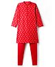 EARTHY TOUCH Single Jersey Knit Full Sleeves Kurta Pajama Set with Floral Glitter Print - Red