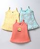 Simply Sinker Knit Sleeveless Smiley & Heart Printed Frocks Pack of 3 - Coral Aqua Blue & Yellow