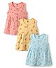 Simply Sinker Knit Sleeveless Butterfly & Bunny Printed Front Open Frocks Pack of 3 - Aqua Yellow & Pink
