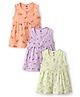 Simply Sinker Knit Sleeveless Butterfly & Bunny Printed Front Open Frocks Pack of 3 - Light Green Lilac & Peach