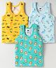 Simply Sinker Knit Sleeveless Vests With Animals & Text Print Pack Of 3 - Yellow Turquoise & Light Blue