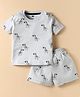 Simply Sinker Knit Half Sleeves Co-ords Shorts Night Suit With Animal Print - Grey