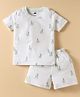 Simply Sinker Knit Half Sleeves Shorts Night Suit With Animal Print - White