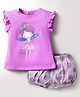Simply Sinker Knit Frill Sleeves T-Shirt & Short Set With Fairy Tale Print - Purple & Grey
