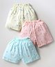 Simple Sinker Knit Knee Length Shorts with Animal Print Pack of 3 - Pink Lemon Yellow & Aqua Blue