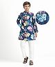 Pine Kids Woven Full Sleeves Kurta Pajama Set with Floral Print - Navy Blue & White