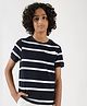 One Friday 100% Cotton Half Sleeves Striped Tee - Multi Colour