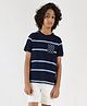 One Friday 100% Cotton Half Sleeves Striped & Anchor Printed Tee - Navy Blue