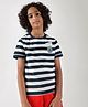 One Friday Cotton Half Sleeves Brand Name Patch Detailed Striped Tee - Multi Colour