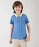 One Friday Cotton Half Sleeves Anchor Printed Polo Tee - Blue