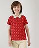 One Friday Cotton Half Sleeves Anchor Printed Polo Tee - Red