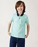 One Friday Cotton Half Sleeves Textured Polo Tee - Aqua Blue