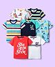 Babyhug 100% Cotton Knit Half Sleeves T-Shirts with Beach Theme Print & Stripes Pack of 7 - Multicolor