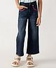 One Friday 100% Cotton Mild Washed Hearts Embroidered Flared Jeans - Blue