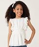 One Friday Viscose Sleeveless Frill & Smock Detailed Solid Top - Off White