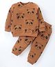 Mark & Mia Terry Knit Full Sleeves Winter Wear T-Shirt & Lounge Pant Co-Ord Set With Panda Print - Brown