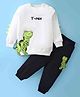 Mark & Mia Terry Knit Full Sleeves Winter Wear Sweatshirt & Lounge Pant Set with Dino Patch Detailing - Black & White