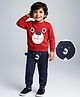 Mark & Mia Terry Knit Full Sleeves Winter Wear T-Shirt & Lounge Pant Set With Animal Print - Red & Navy Blue