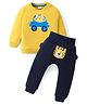 Mark & Mia Terry Knit Full Sleeves Winter Wear Suit Set with Animal Print Detailing - Yellow & Navy Blue