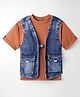 Little Kangaroos Cotton Knit Half Sleeves Solid Color T-Shirt Jacket - Light Brown