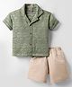 Little Kangaroos Cotton Knit Half Sleeves Shirt & Shorts Set With Schiffli Design - Green